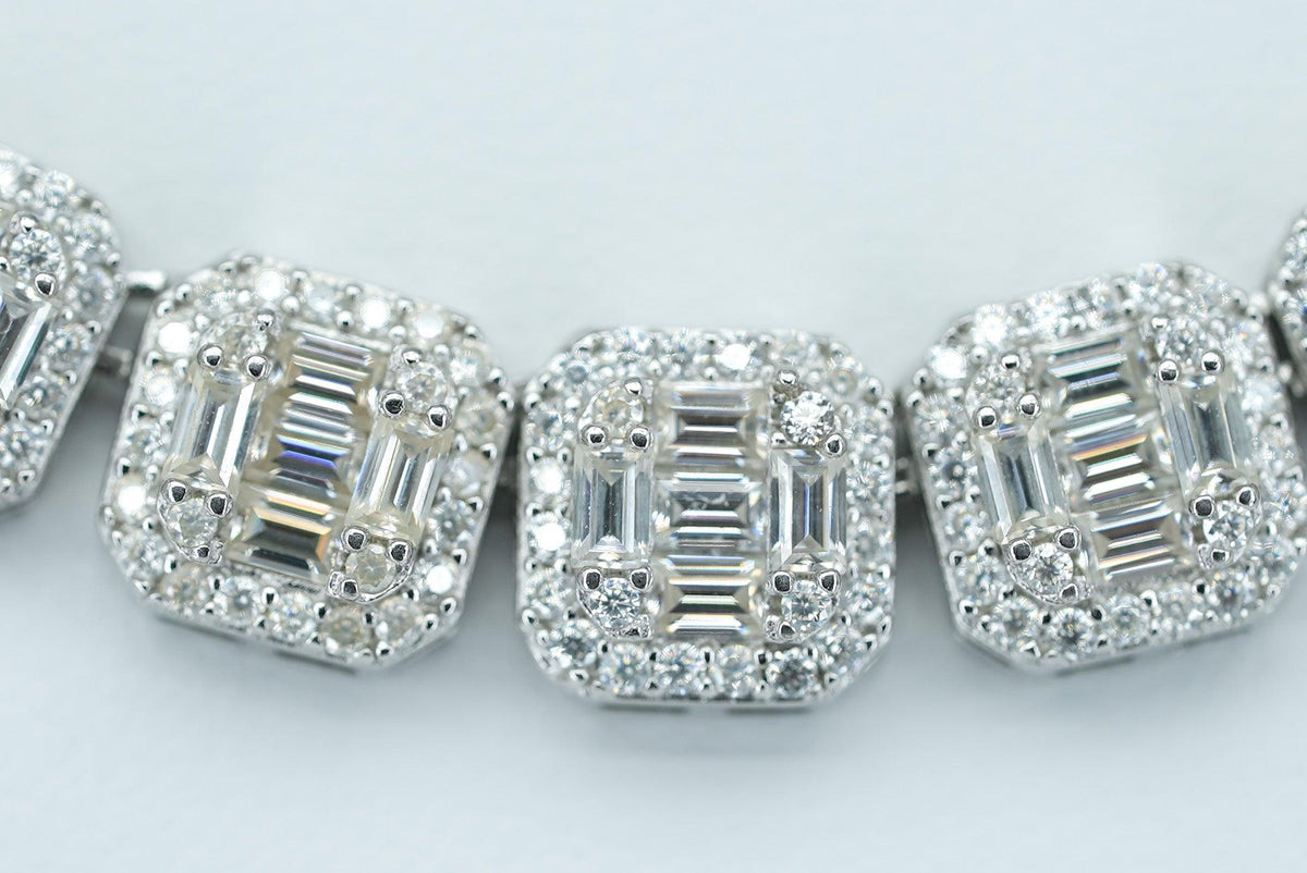 Round And Baguette VVS Moissanite Diamond Necklace - Agoradiant