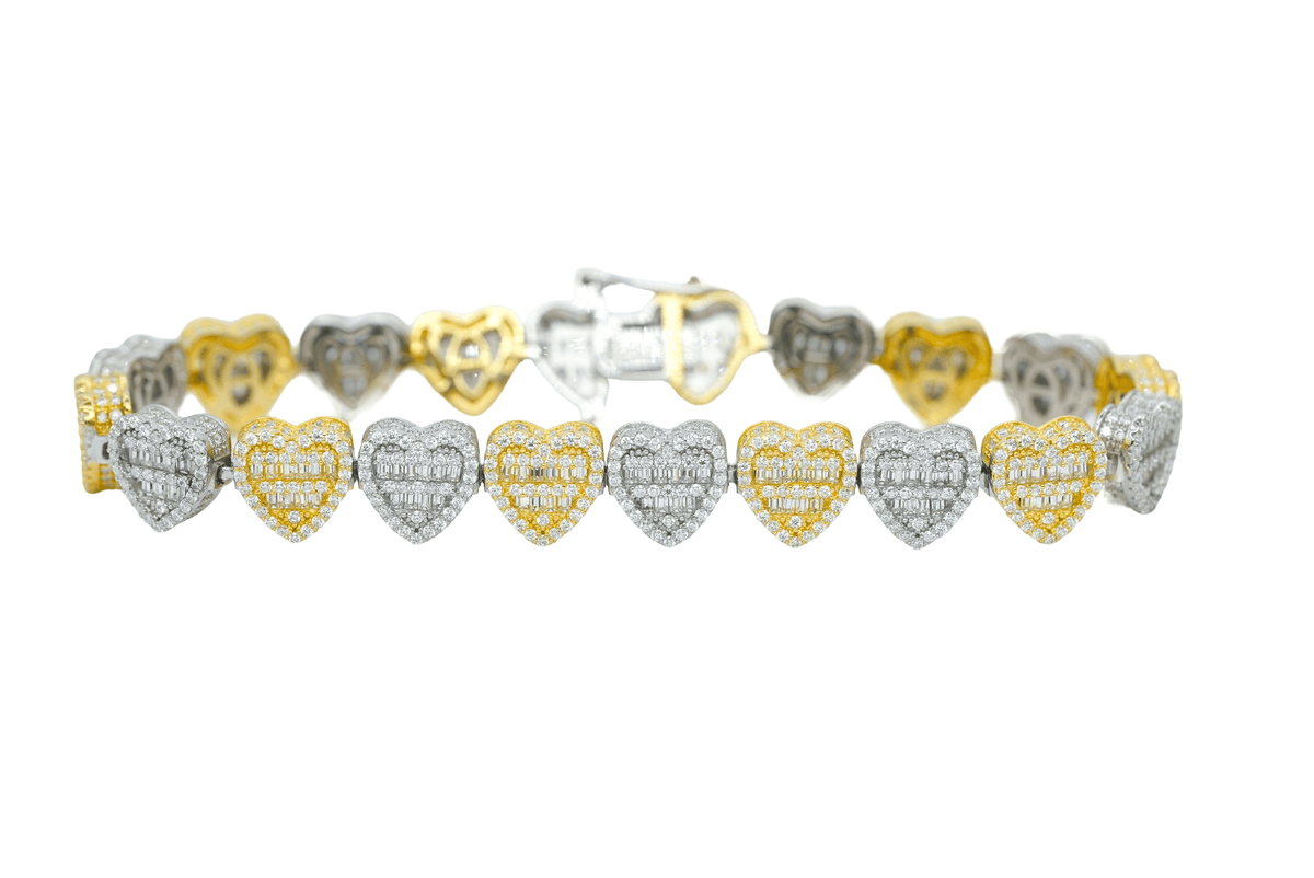 Round And Baguette VVS Moissanite Diamond 2 Tones Heart Women Bracelet - Agoradiant