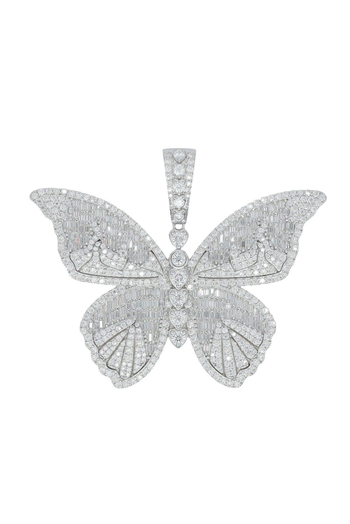 Round And Baguette VVS Moissanite Diamond Butterfly Pendant - Agoradiant