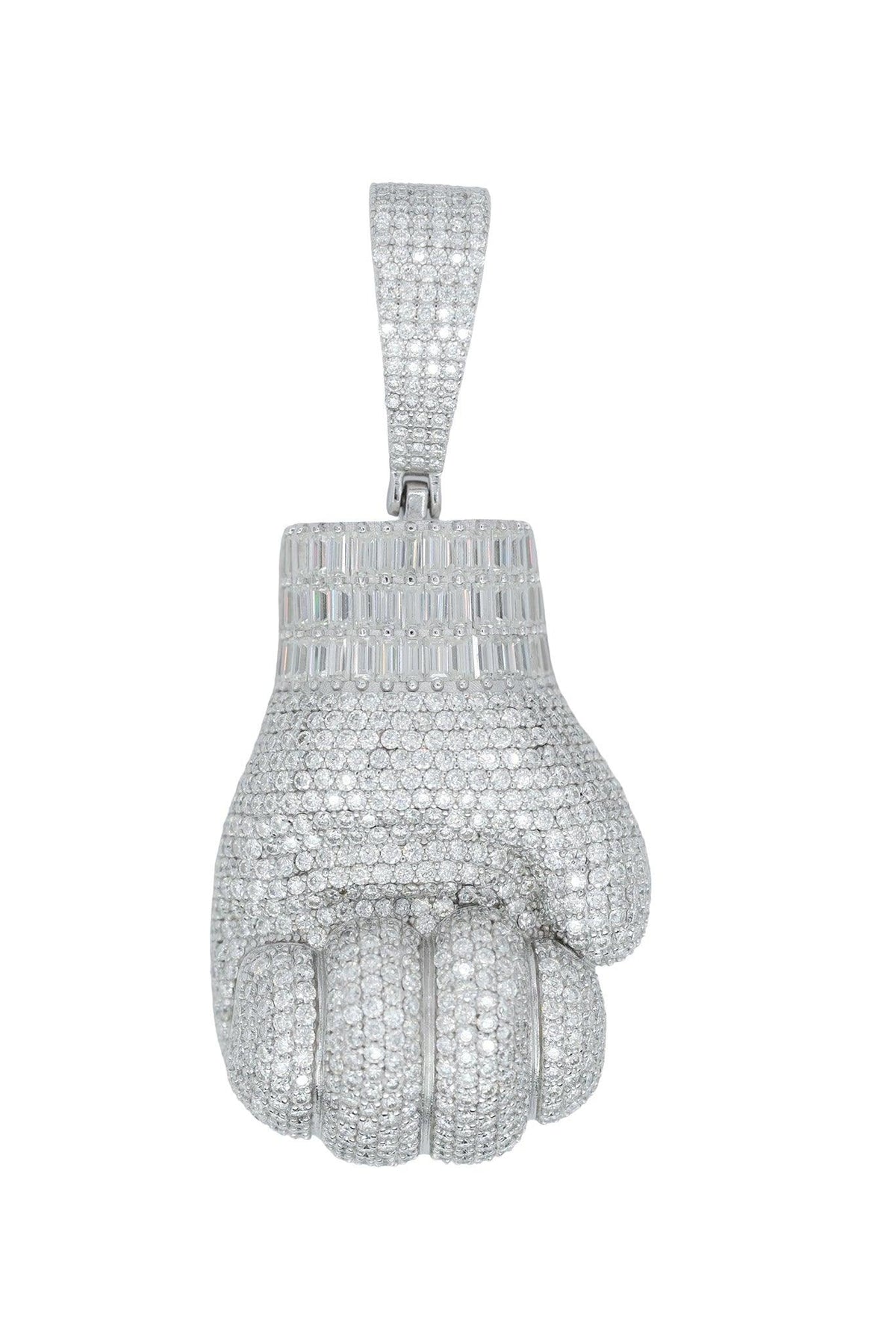 Round And Baguette VVS Moissanite Diamond Fist Pendant - Agoradiant