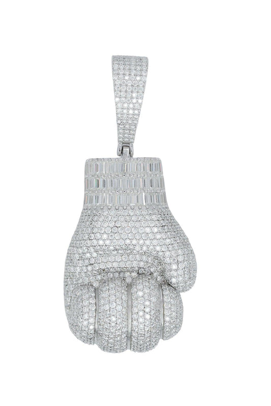 Round And Baguette VVS Moissanite Diamond Fist Pendant - Agoradiant