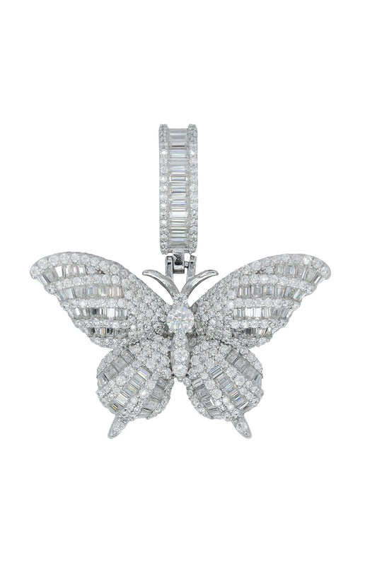 Round And Baguette VVS Moissanite Diamond Medium Butterfly Pendant - Agoradiant