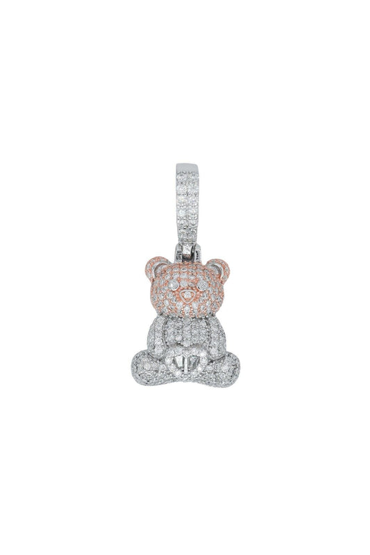 Round And Baguette VVS Moissanite Diamond Small Teddy Bear Pendant - Agoradiant