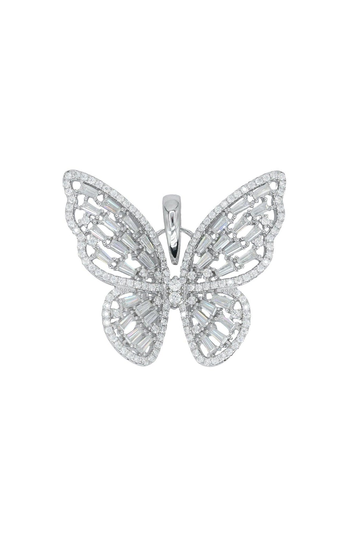 Round And Baguette VVS Moissanite Diamond Thin Butterfly Pendant - Agoradiant