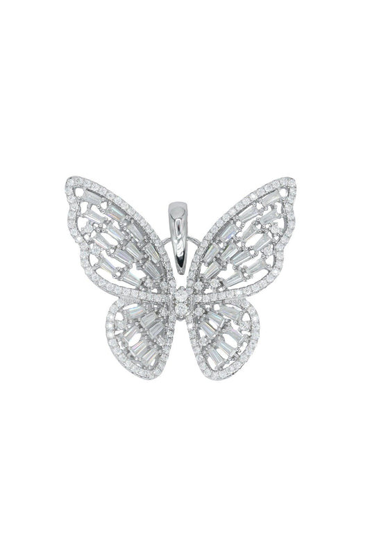 Round And Baguette VVS Moissanite Diamond Thin Butterfly Pendant - Agoradiant