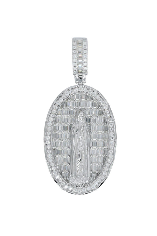 Round And Baguette VVS Moissanite Diamond Virgin Mary Pendant - Agoradiant
