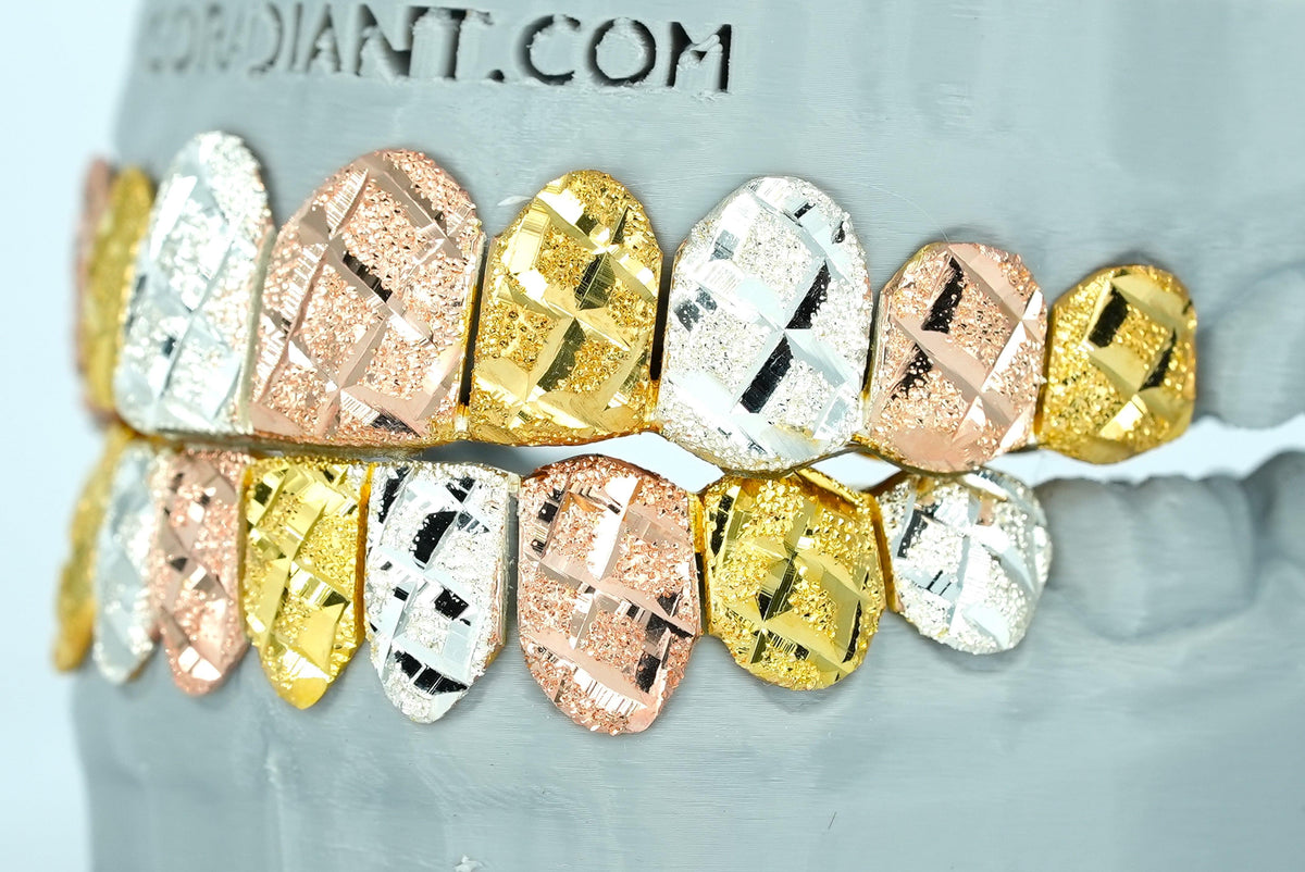 Tri Color Diamond Cut & Diamond Dust Grillz - Agoradiant