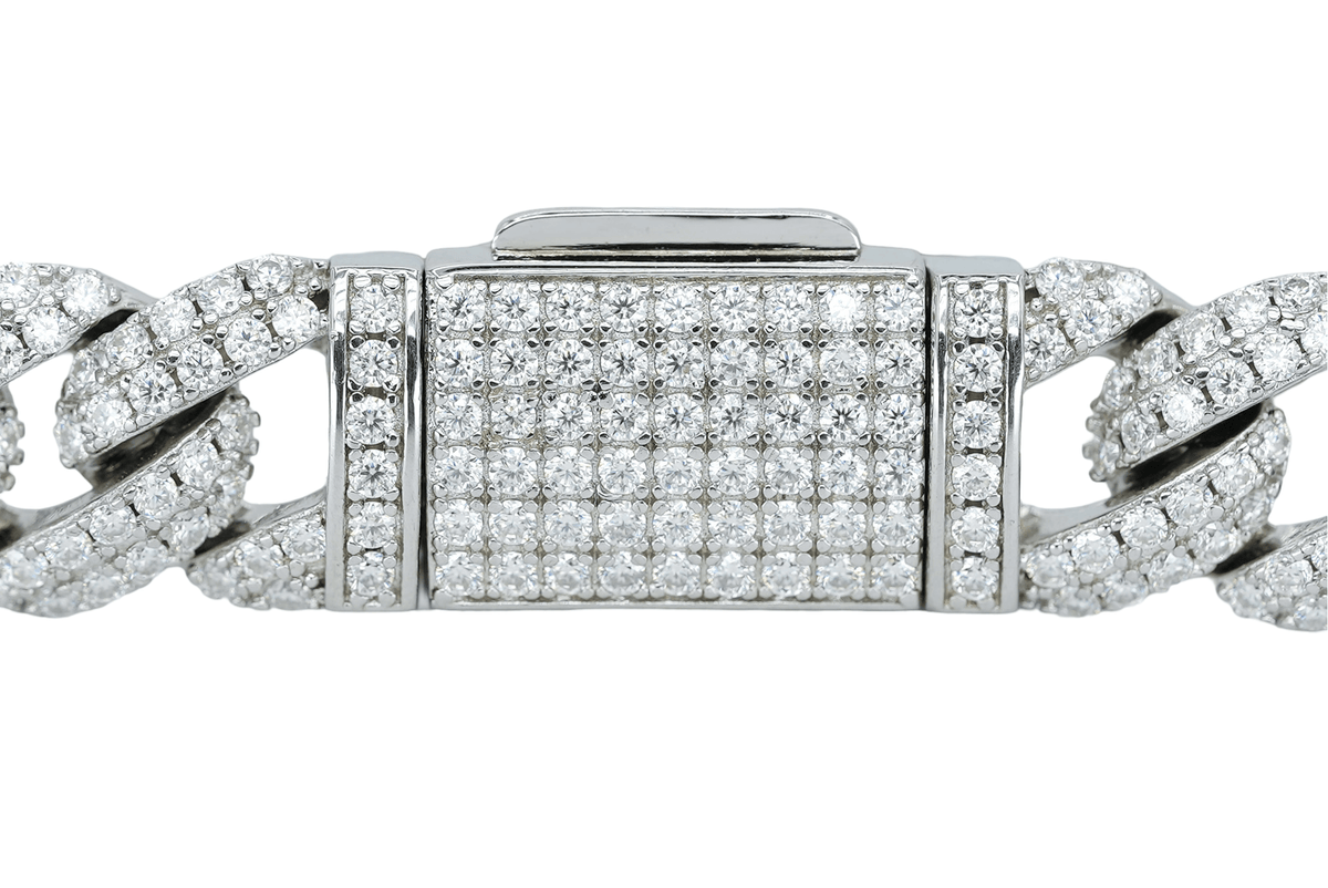 White 10mm Round VVS Moissanite Diamond Cuban Arc Style Bracelet - Agoradiant