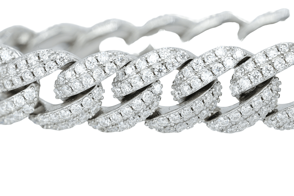 White 10mm Round VVS Moissanite Diamond Cuban Arc Style Bracelet - Agoradiant
