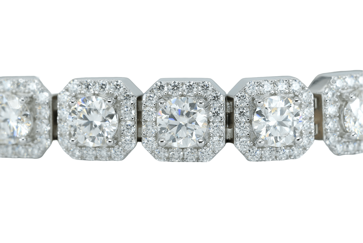 White 10mm Round VVS Moissanite Diamond Square Bracelet - Agoradiant