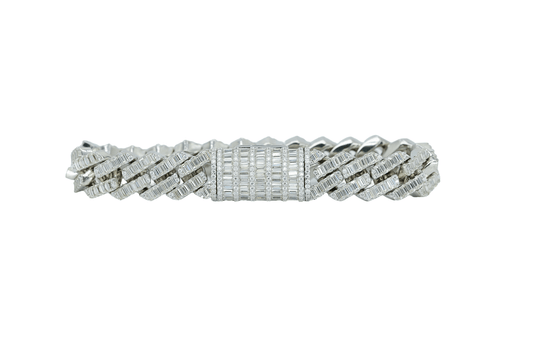 White 13mm Baguette VVS Moissanite Diamond Cuban Bracelet - Agoradiant