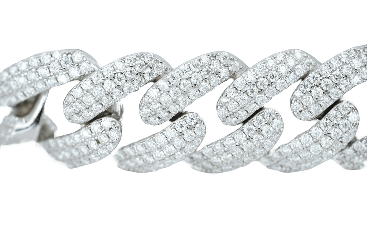 White 14mm Round VVS Moissanite Diamond 3 Row Bubble Cuban Bracelet - Agoradiant