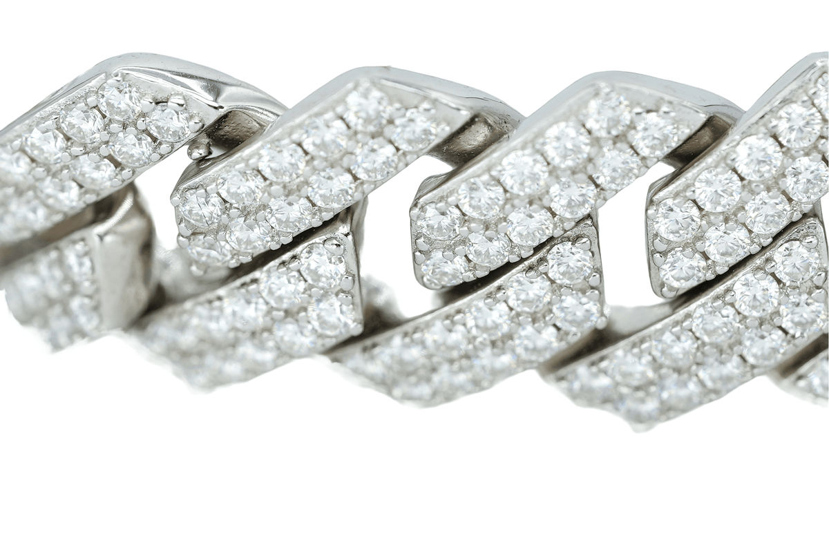 White 14mm Round VVS Moissanite Diamond Sharp Angle Cuban Bracelet - Agoradiant