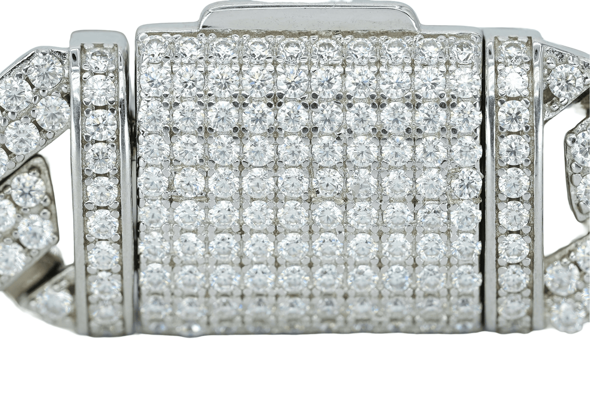 White 14mm Round VVS Moissanite Diamond Sharp Angle Cuban Bracelet - Agoradiant