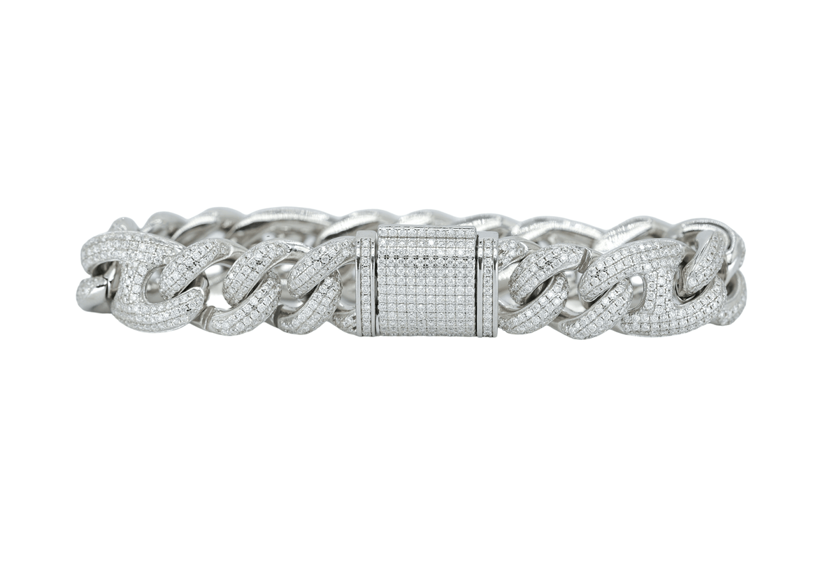 White 15mm Round VVS Moissanite Diamond Pig Snout Style Cuban Bracelet - Agoradiant