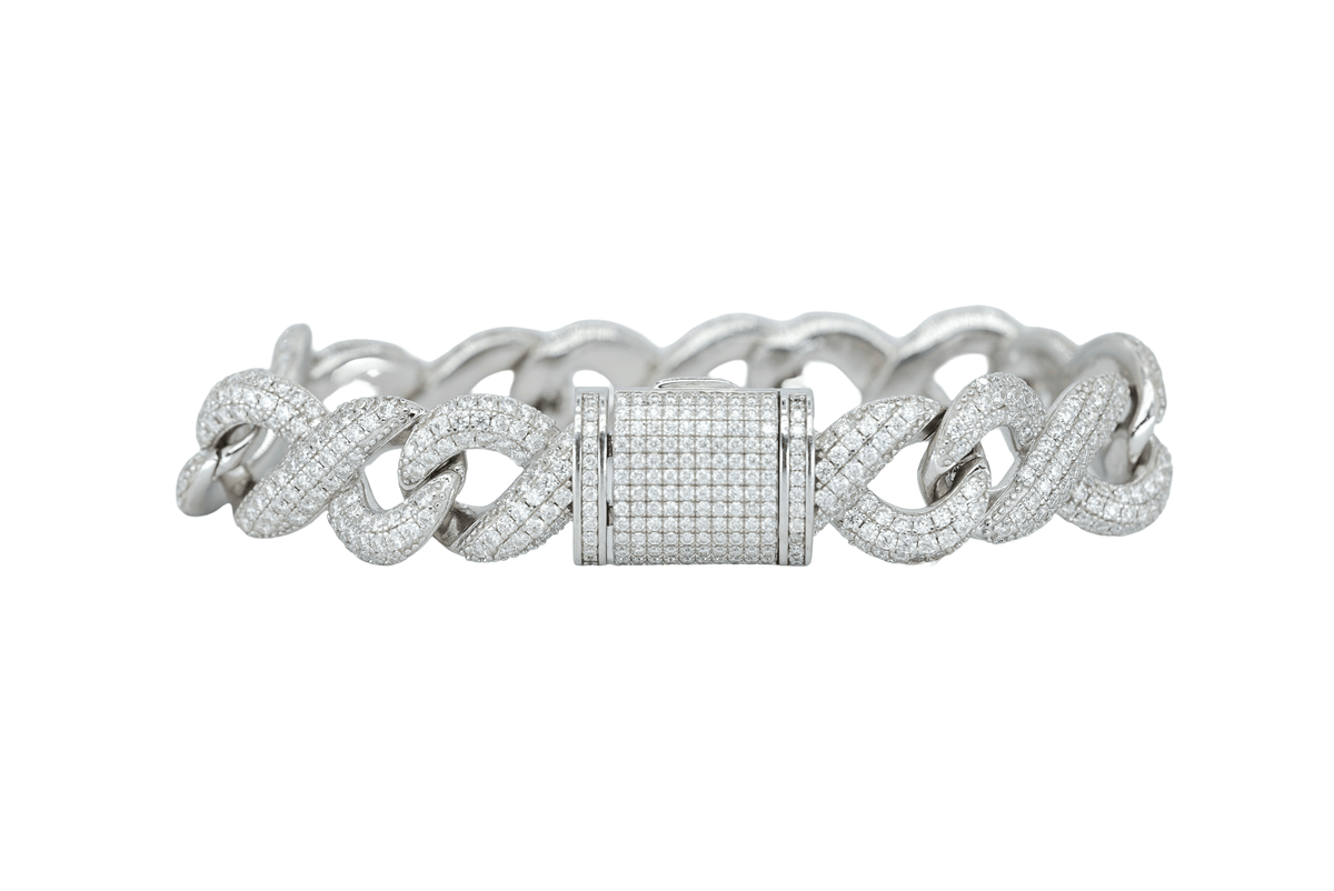 White 16mm Round VVS Moissanite Diamond Infinity Cuban Bracelet - Agoradiant