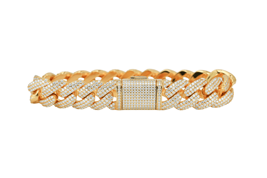 Yellow 14mm Round VVS Moissanite Diamond 3 Row Bubble Cuban Bracelet - Agoradiant