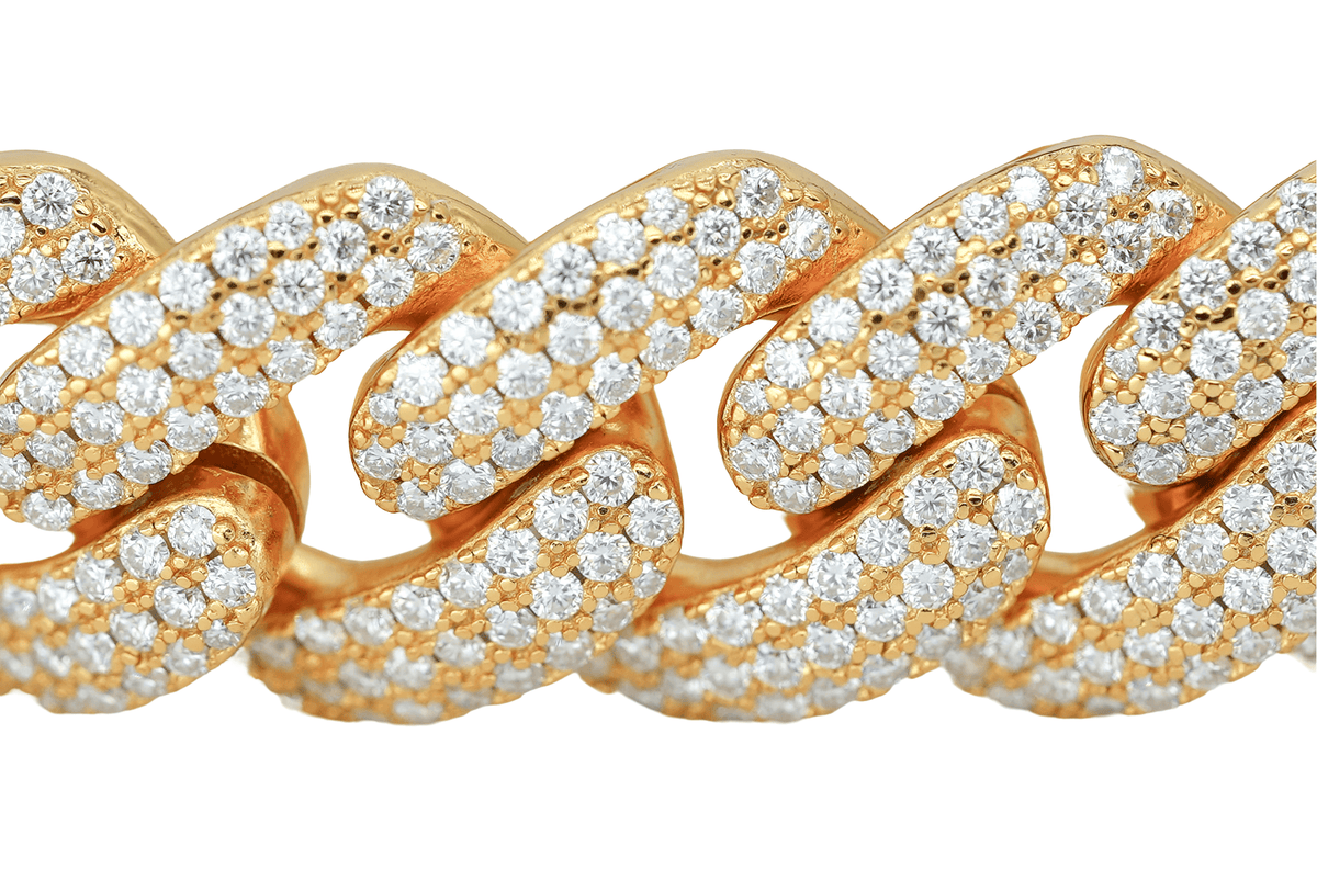 Yellow 14mm Round VVS Moissanite Diamond 3 Row Bubble Cuban Bracelet - Agoradiant