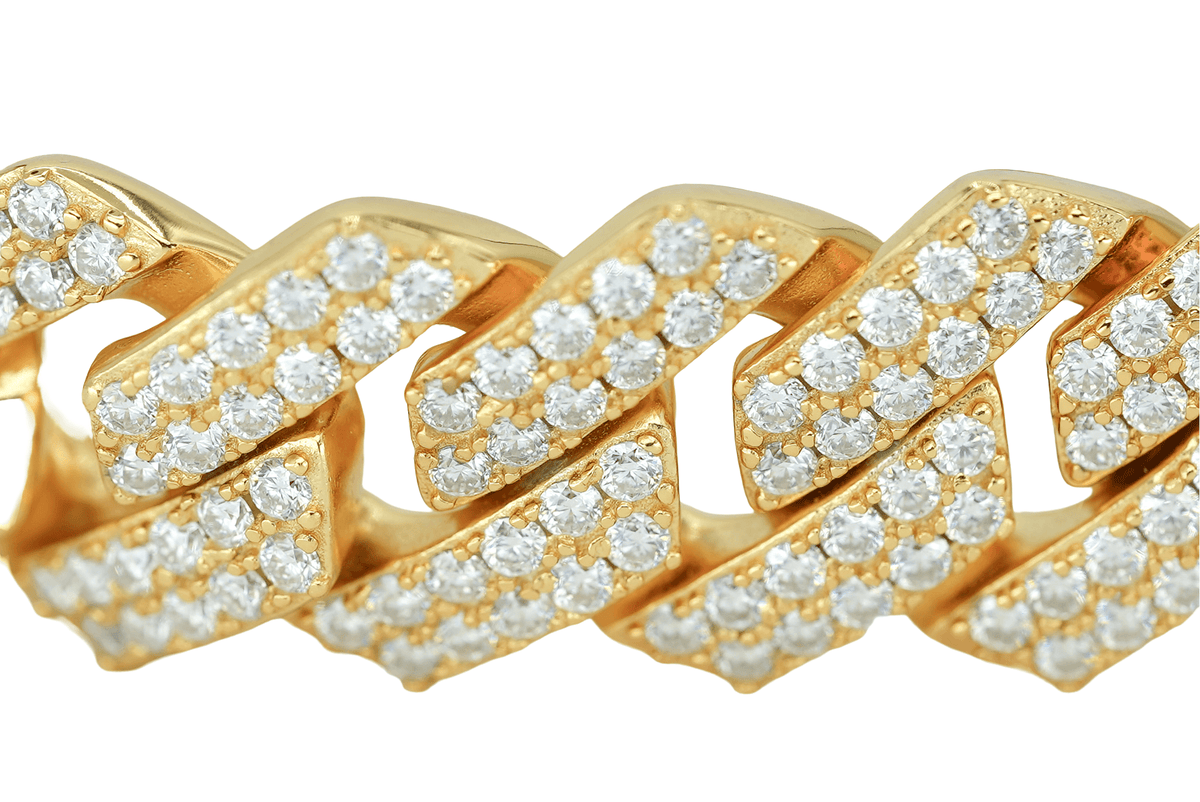 Yellow 14mm Round VVS Moissanite Diamond Sharp Angle Cuban Bracelet - Agoradiant