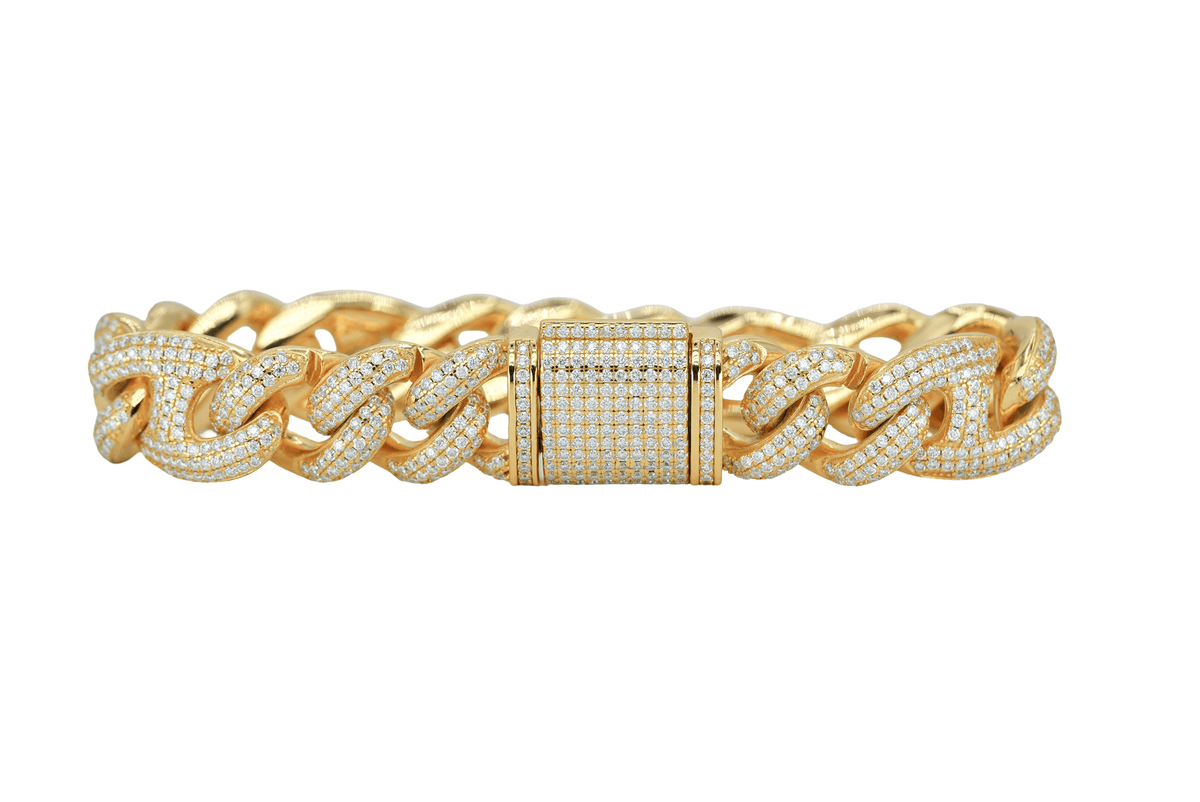 Yellow 15mm Round VVS Moissanite Diamond Pig Snout Style Cuban Bracelet - Agoradiant