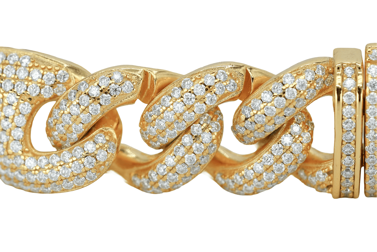 Yellow 15mm Round VVS Moissanite Diamond Pig Snout Style Cuban Bracelet - Agoradiant