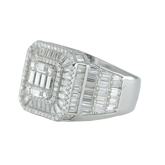 45145:Baguette And Round VVS Moissanite Diamond Square Ring - Agoradiant