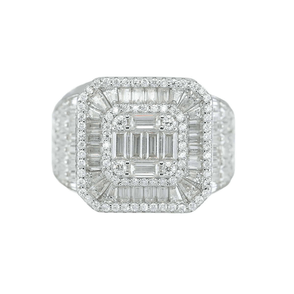 45145:Baguette And Round VVS Moissanite Diamond Square Ring - Agoradiant