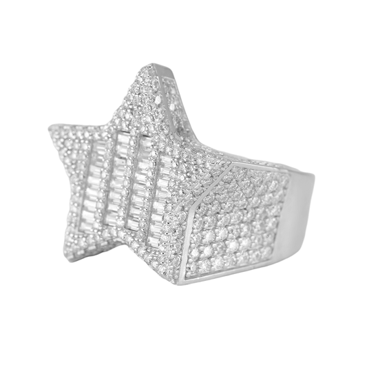 6005: Round And Baguette VVS Moissanite Diamond Star Ring - Agoradiant