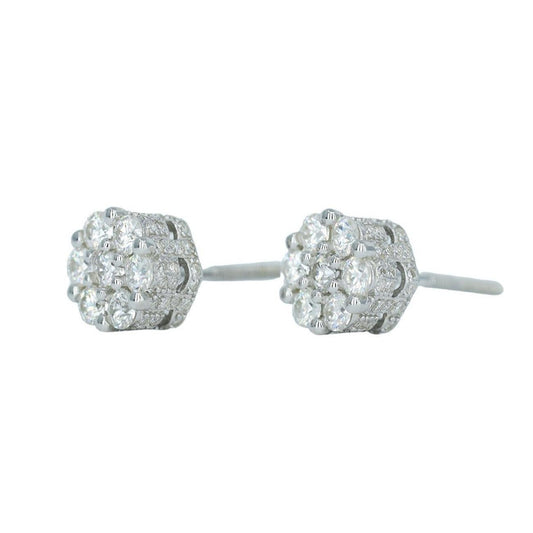 9032:White Small Full Buss Down VVS Moissanite diamond Flower Earring - Agoradiant
