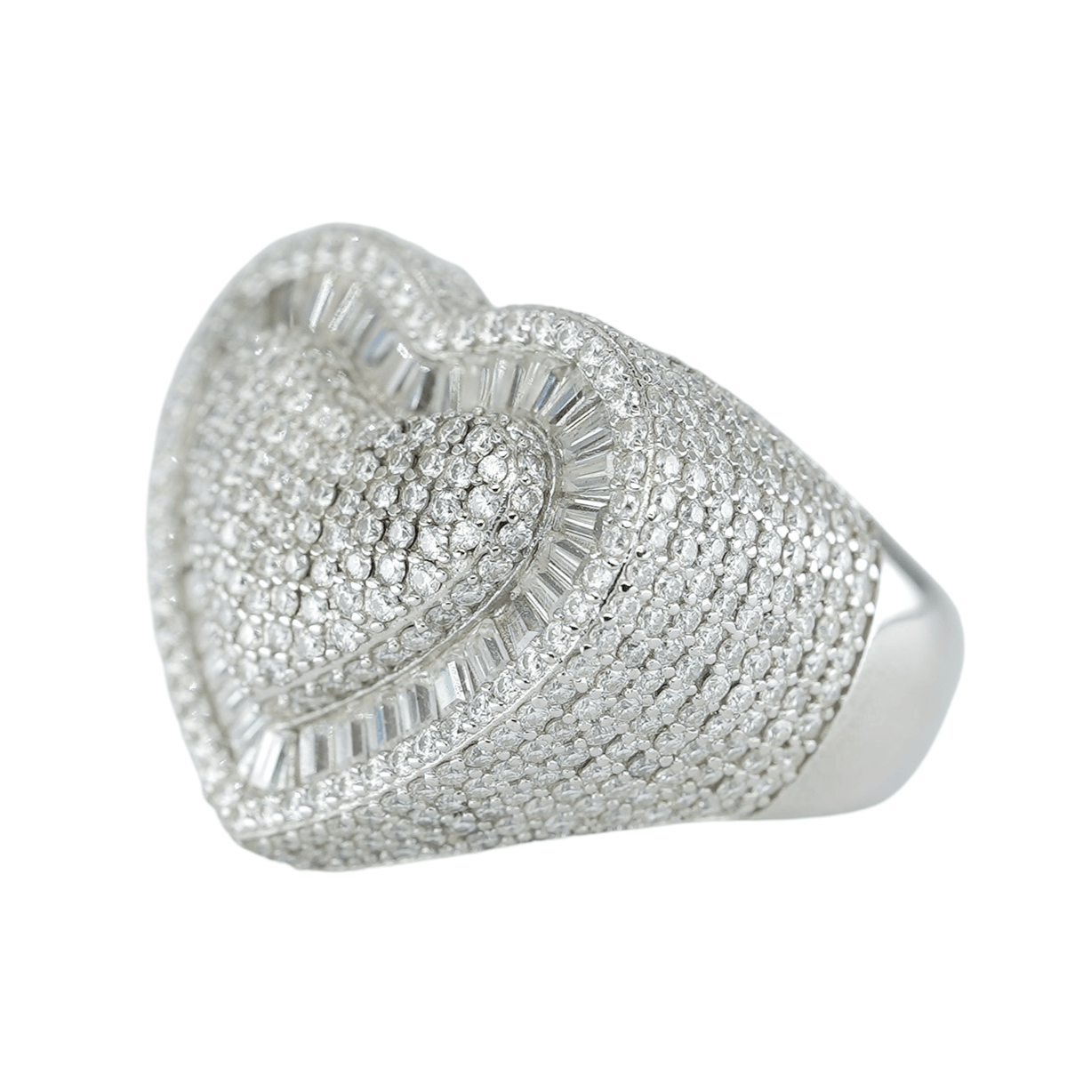 9187:Round And Baguette Surround VVS Moissanite Diamond Heart Ring - Agoradiant