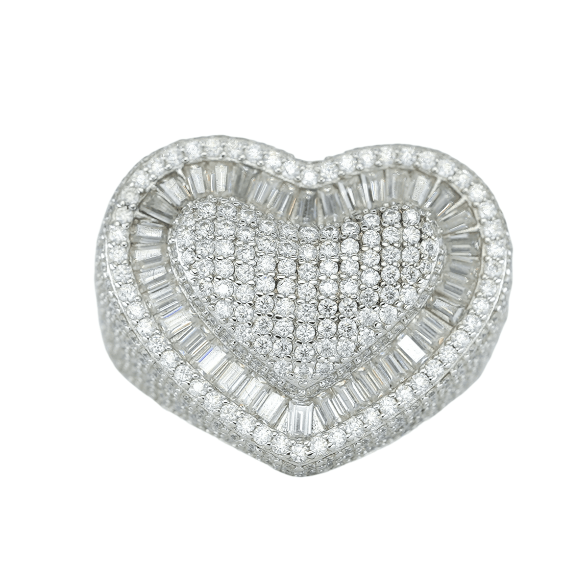 9187:Round And Baguette Surround VVS Moissanite Diamond Heart Ring - Agoradiant