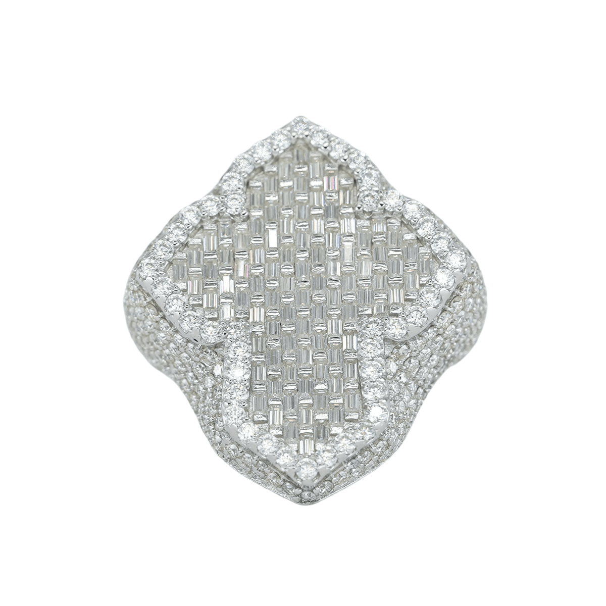 9991:Baguette Center And Round VVS Moissanite Diamond Cross Ring - Agoradiant