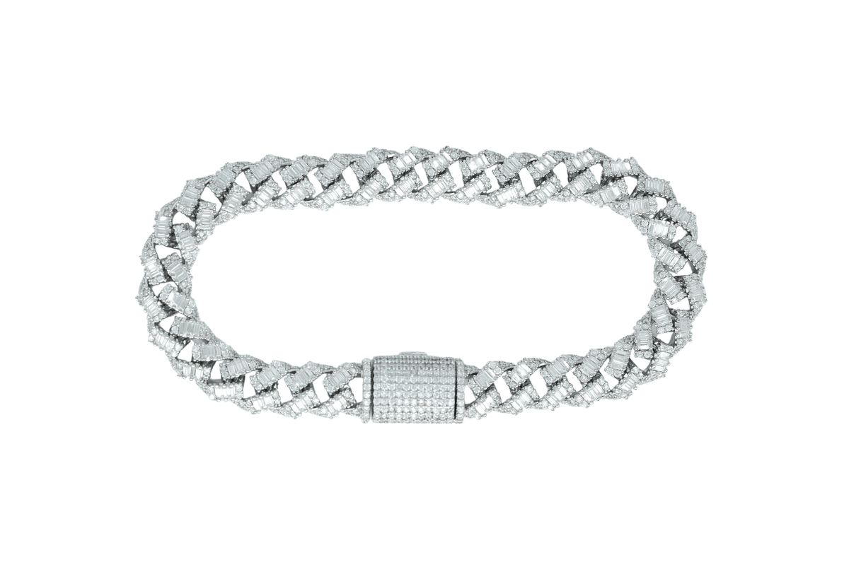 9mm Round And Baguette VVS Moissanite Diamond Cuban Bracelet - Agoradiant