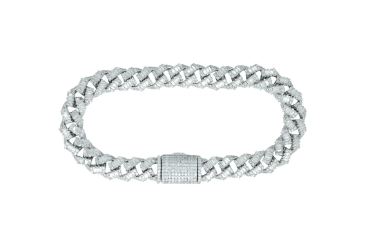 9mm Round And Baguette VVS Moissanite Diamond Cuban Bracelet - Agoradiant