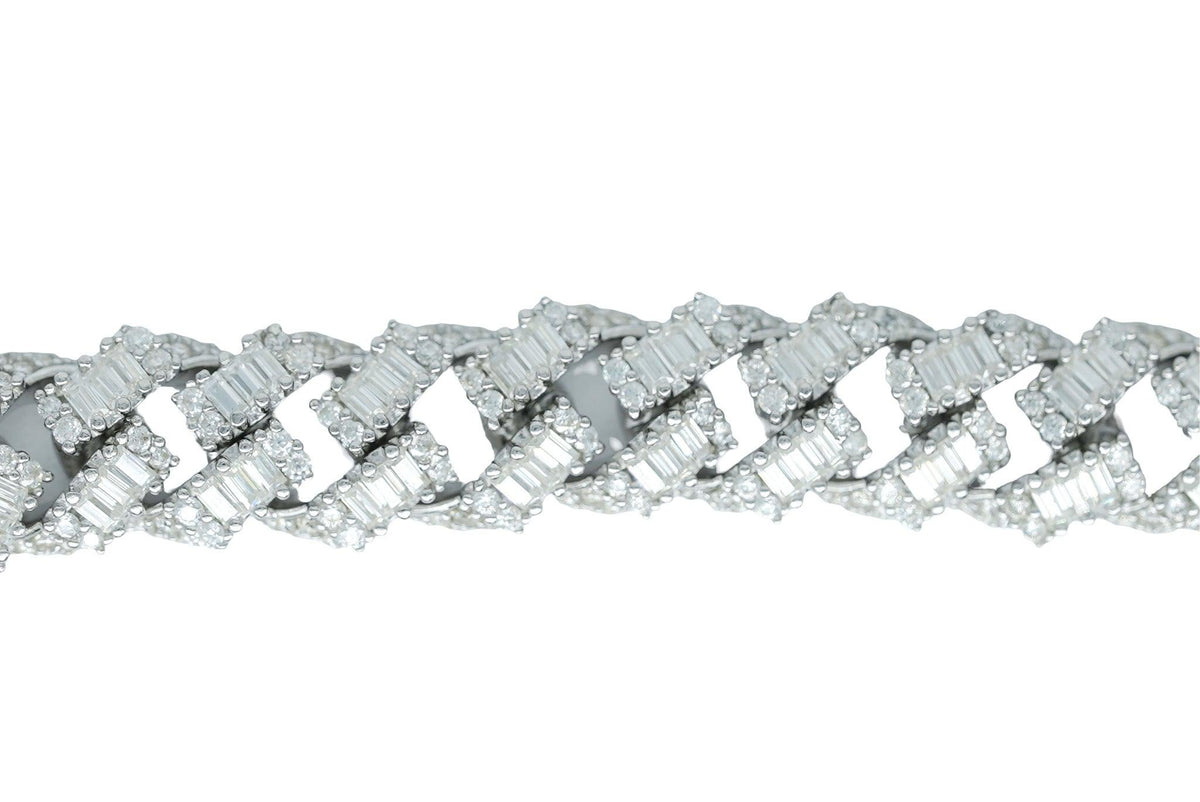 9mm Round And Baguette VVS Moissanite Diamond Cuban Bracelet - Agoradiant