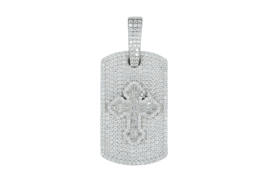 Round And Baguette VVS Moissanite Diamond Tag Cross Pendant - Agoradiant