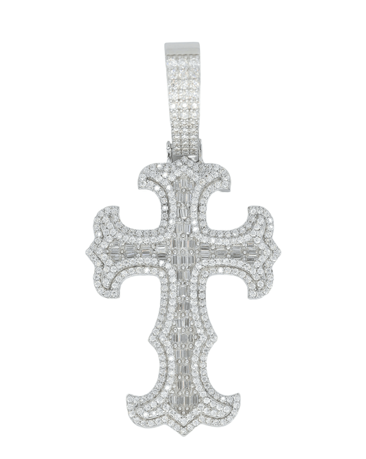 Round And Baguette VVS Moissanite Diamond Cross Pendant - Agoradiant