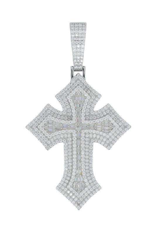 Round And Baguette VVS Moissanite Diamond Cross Pendant - Agoradiant