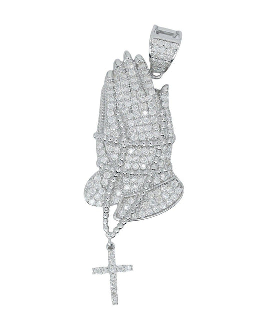 Round VVS Moissanite Diamond Praying Hands Pendant - Agoradiant