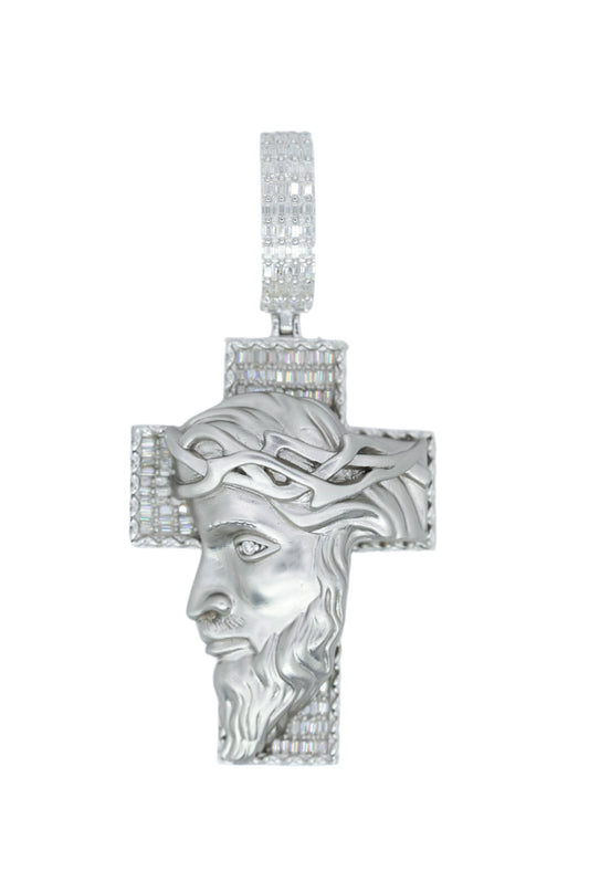 Baguette VVS Moissanite White Cross Jesus Pendant