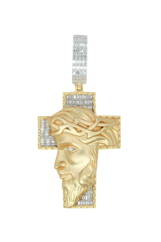 Baguette VVS Moissanite Yellow Cross Jesus Pendant