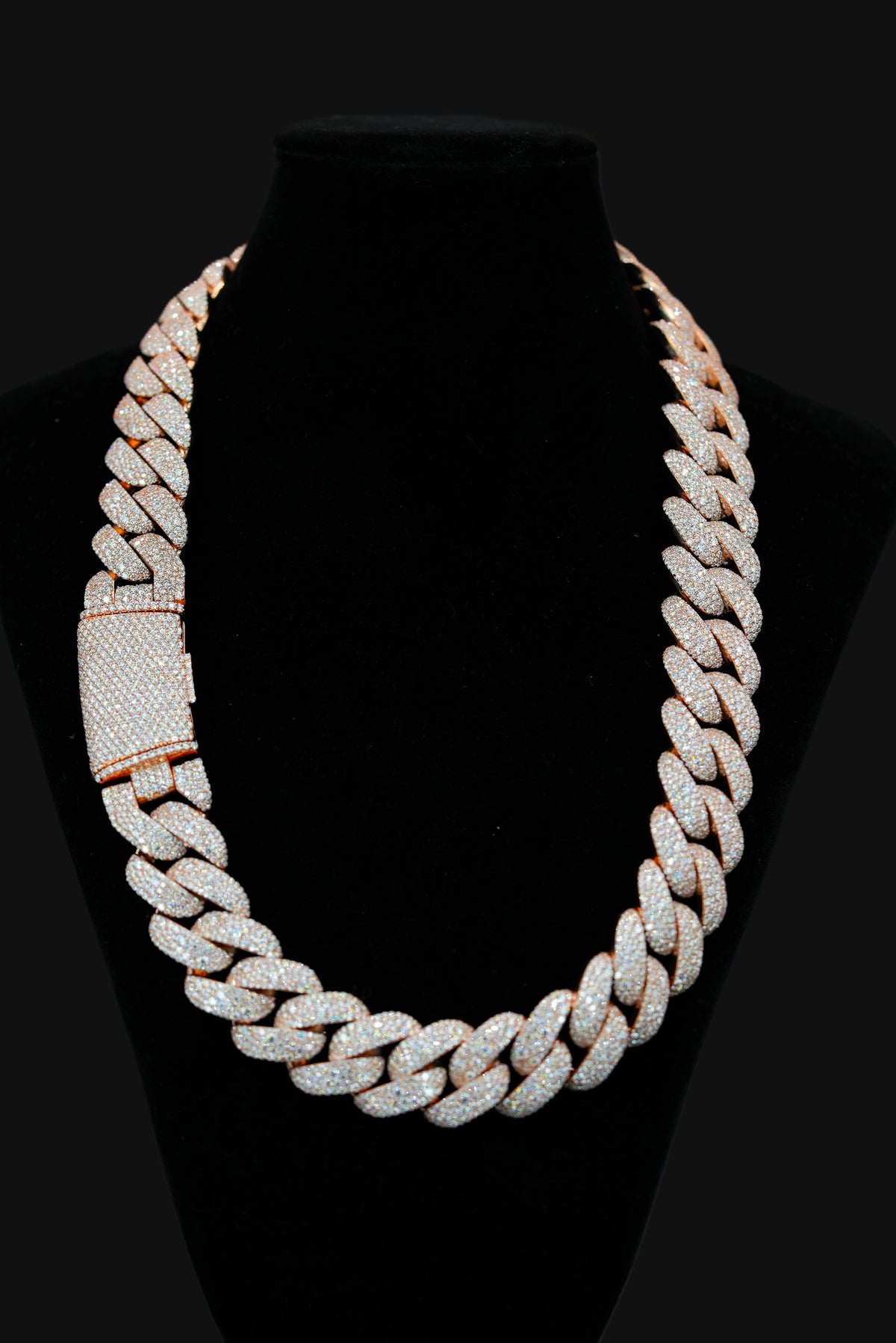 22mm Moisaic setting VVS Moissanite Diamond Cuban Chain ( Silver Rose Gold Plating)