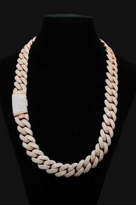 18mm Moisaic setting VVS Moissanite Diamond Cuban Chain ( Silver Rose Gold Plating)