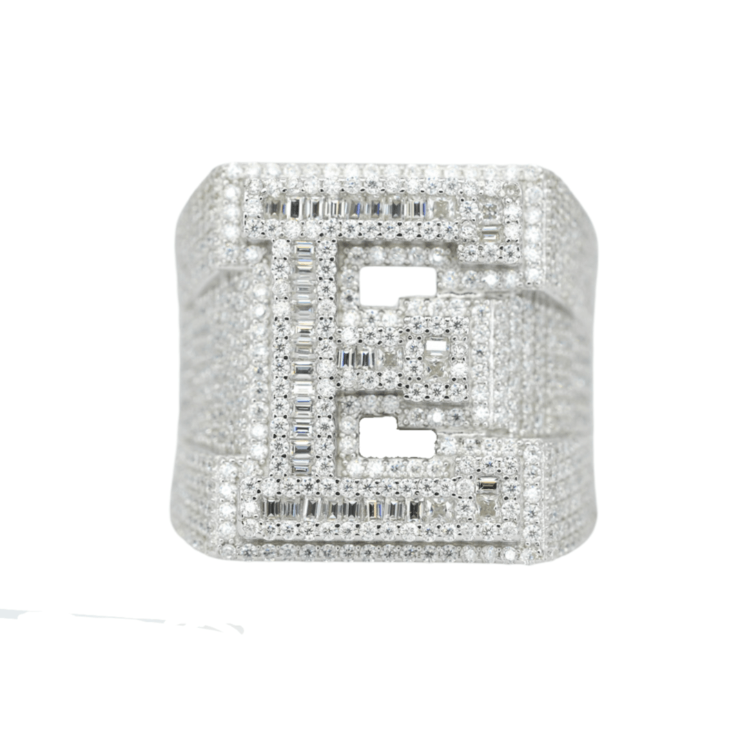 Round And Baguette Letter E Ring - Agoradiant