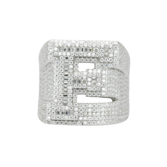 Round And Baguette Letter F Ring - Agoradiant