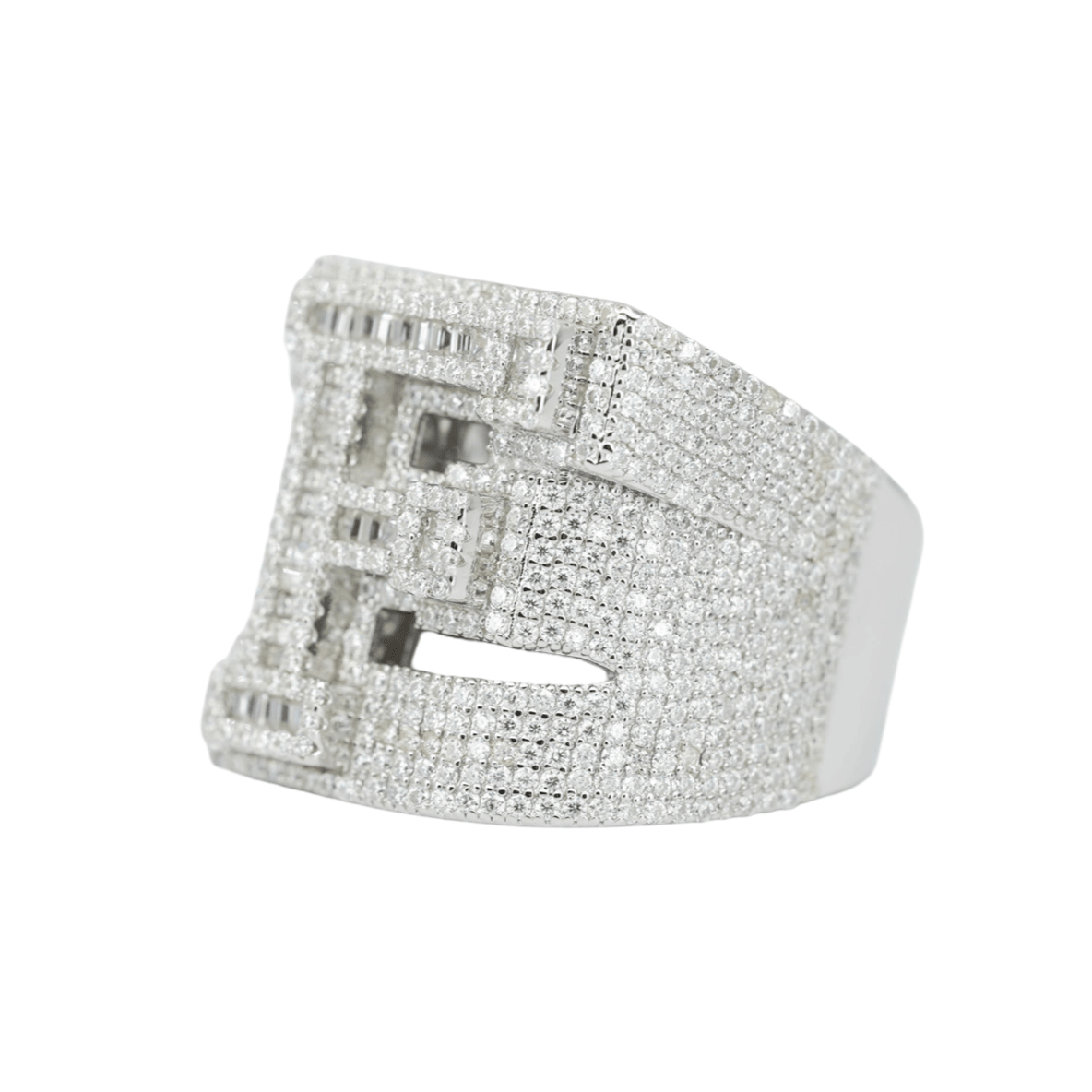 Round And Baguette Letter F Ring - Agoradiant