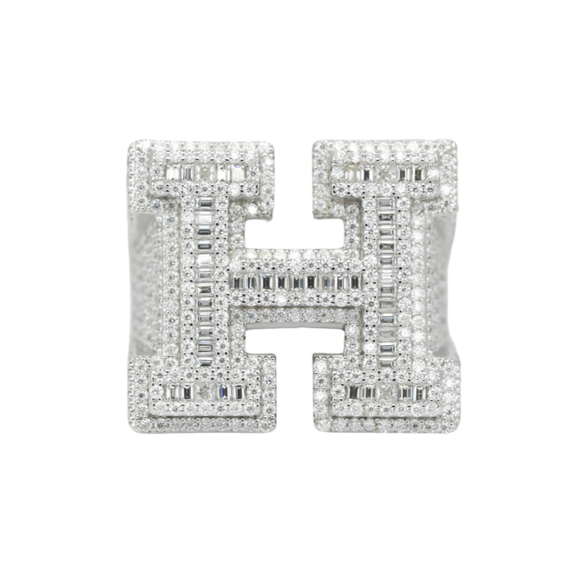 H Design Rrings Round And Baguette Letter H Ring – Agoradiant