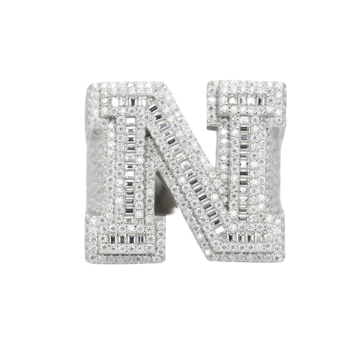 Round And Baguette Letter N Ring - Agoradiant