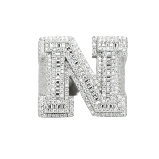 Round And Baguette Letter N Ring - Agoradiant