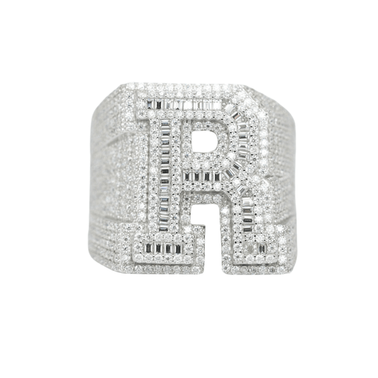 Round And Baguette Letter R Ring - Agoradiant